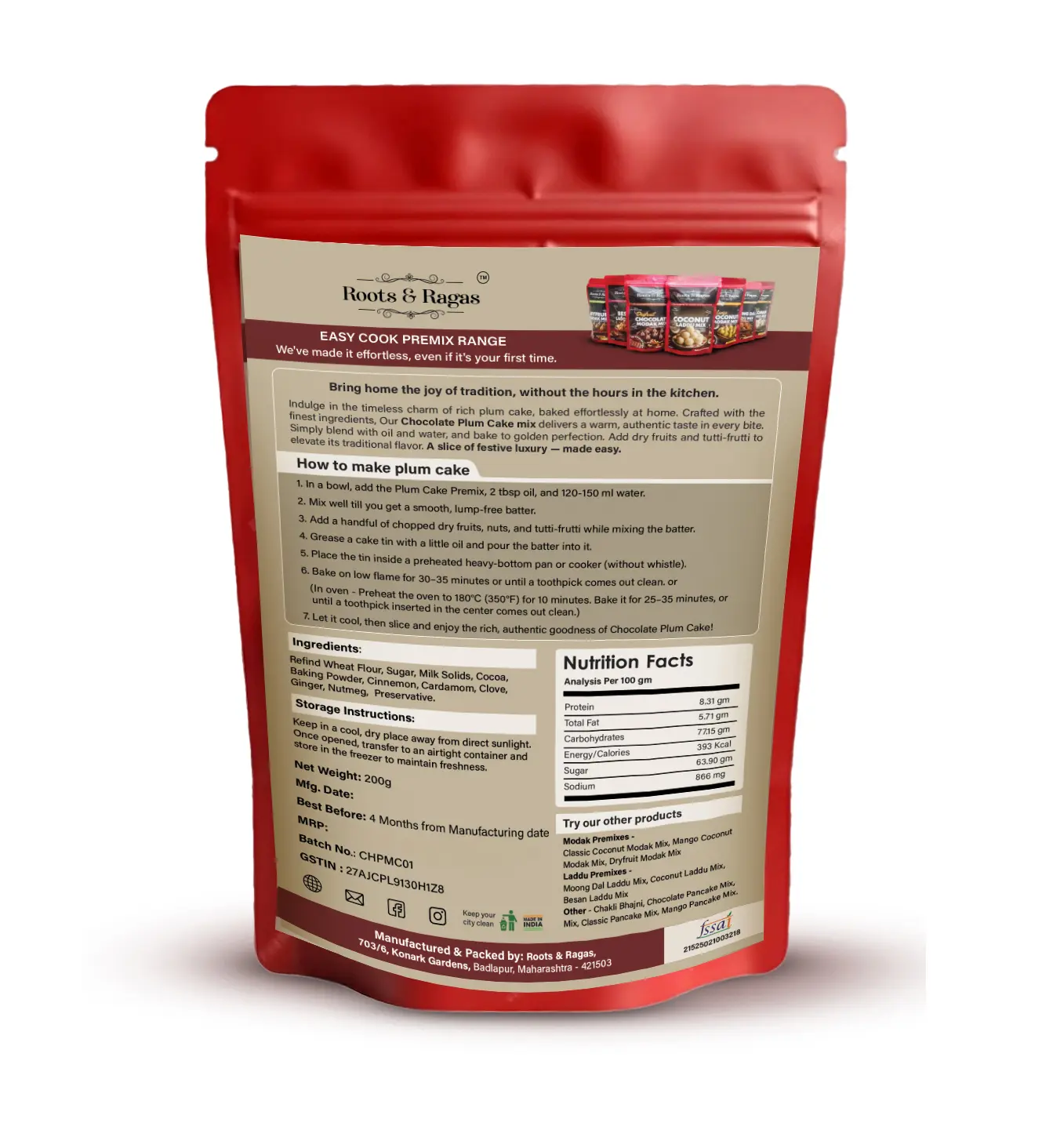 Chocolate Plum Cake Mix (200 gms) - Image 2